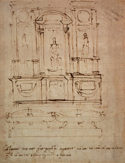 Study for a double tomb for the Medici Tombs in the New Sacristy, 1521 by Michelangelo Buonarroti